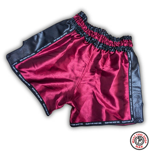 オーダーキックパンツ(ショート丈)ワインレッドxブラック - ムエタイ・キックボクシング用カスタムパンツ