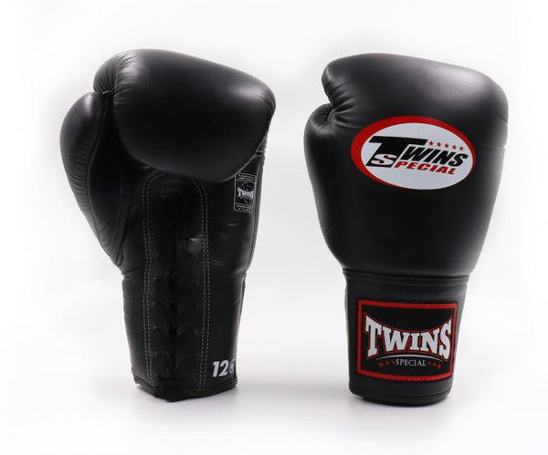 Twins Special ボクシンググローブ ひも式 本革製 ブラック 試合用・トレーニング用