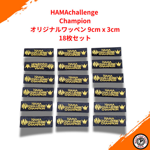 HAMAchallenge Champion オリジナルワッペン 9cm x 3cm 刺繍カスタム 18枚セット