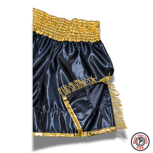ムエタイ&キックボクシング用カスタムパンツ ブラックゴールド ミドル丈