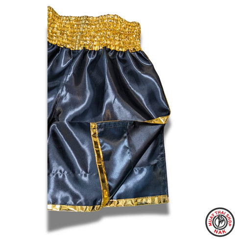 ムエタイ&キックボクシング用カスタムパンツ ブラックゴールド ミドル丈