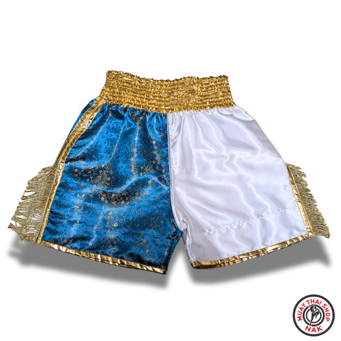 オーダーキックパンツ ミドル丈 ホワイトxブルー ムエタイ用