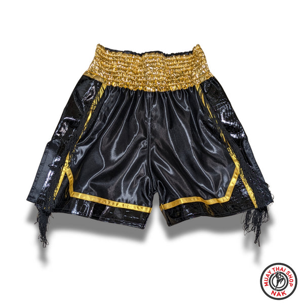オーダーキックパンツ ミドル丈 ブラックゴールド ブラックフリンジ付き