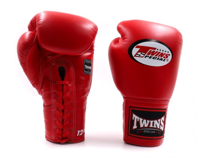 Twins Special ボクシンググローブ ひも式 本革製 レッド 試合用・トレーニング用
