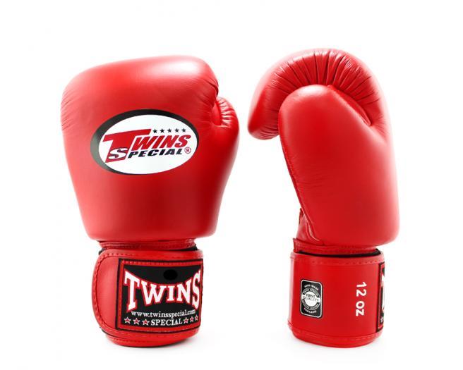 Twins Specialボクシンググローブ BGVL3、レッド、本革製、ムエタイ＆キックボクシング対応
