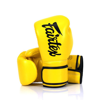 Fairtex BGV14グローブ、イエローカラー、マイクロファイバーSyntekレザー採用
