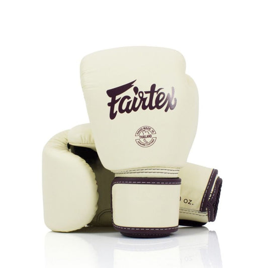 Fairtex BGV16グローブ、カーキカラー、本革、耐久性とフィット感に優れたムエタイ＆キックボクシング用グローブ
