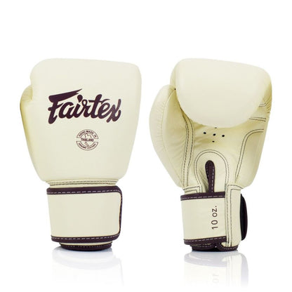 Fairtex BGV16グローブ、カーキカラー、本革、耐久性とフィット感に優れたムエタイ＆キックボクシング用グローブ
