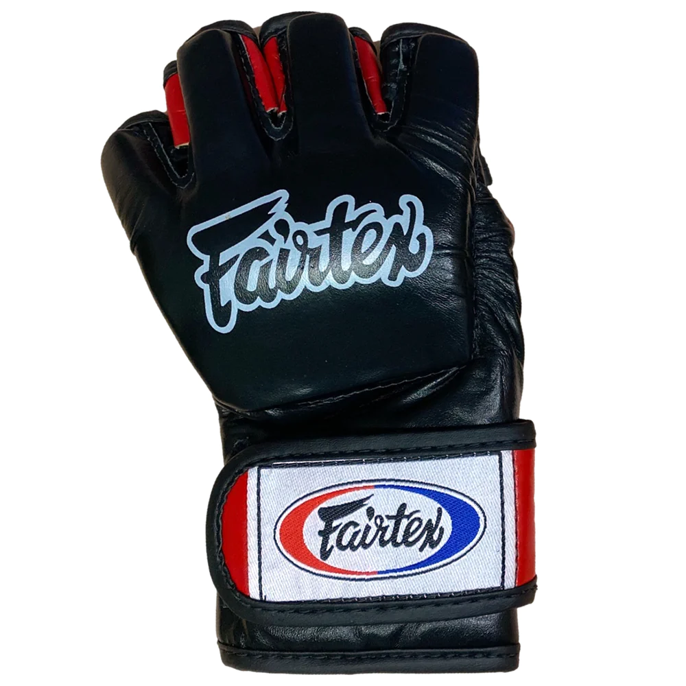 Fairtex FGV12 ブラック/レッド 親指なしオープンフィンガーグローブ
